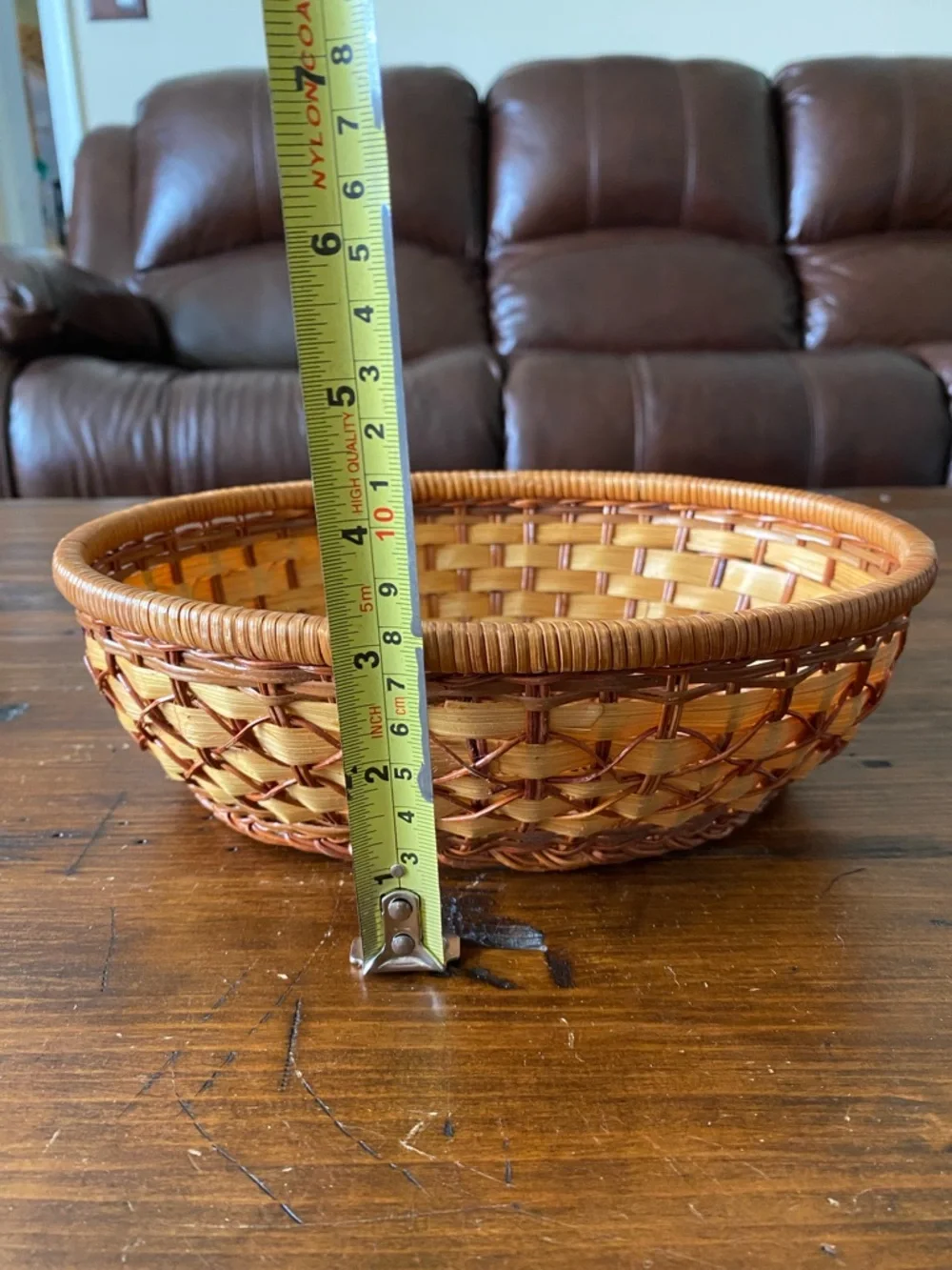 Handwoven Round Wicker Basket in Honey‎ Brown boho cottagecore home decor
